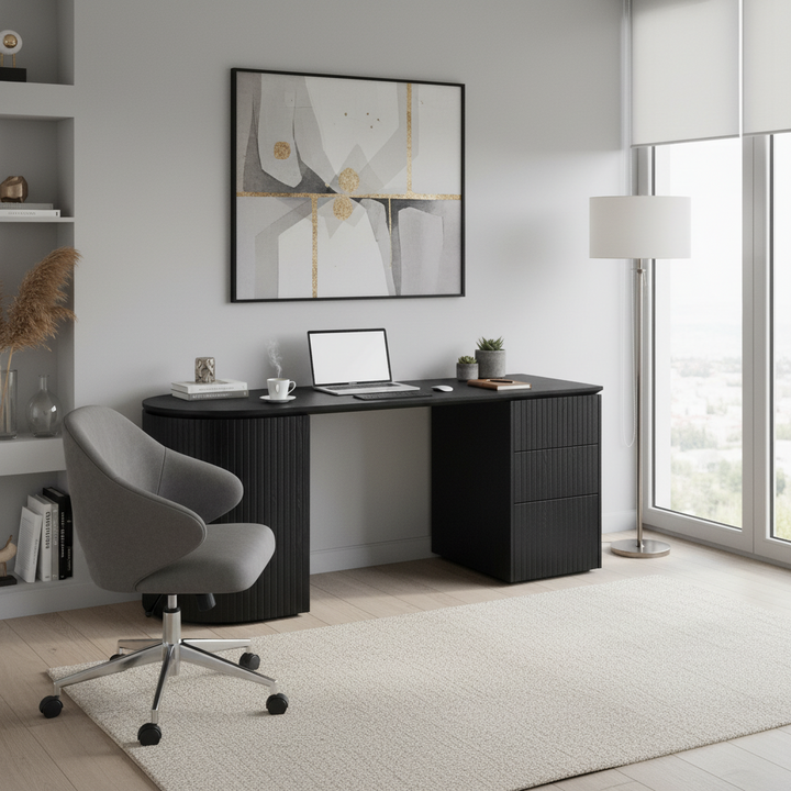 Albina 1.77m Right Drawer Office Desk - Black Oak