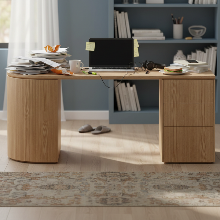 Albina 1.77m Right Drawer Office Desk - Natural Oak