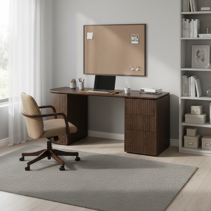 Albina 1.77m Right Drawer Office Desk - Walnut