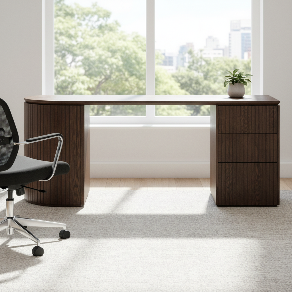 Albina 1.77m Right Drawer Office Desk - Walnut