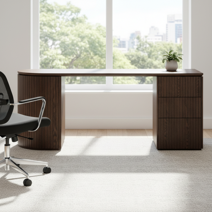 Albina 1.77m Right Drawer Office Desk - Walnut