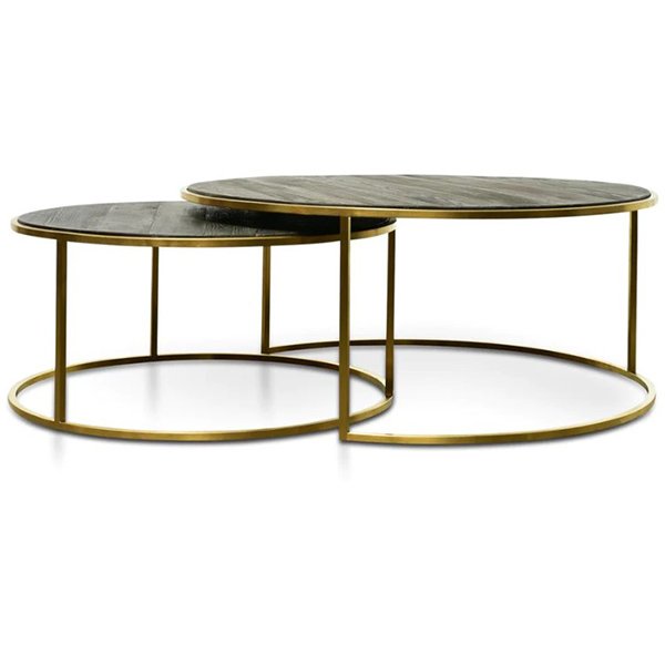 Alenzo Nested Coffee Table - Natural - Golden Base