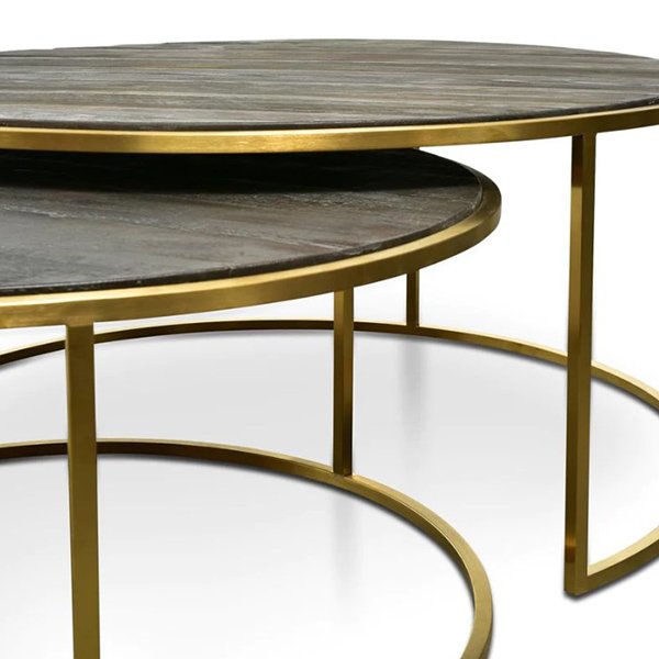 Alenzo Nested Coffee Table - Natural - Golden Base