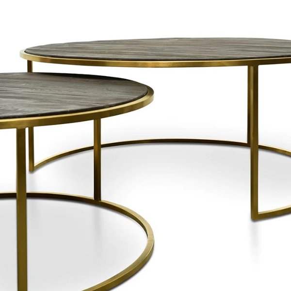 Alenzo Nested Coffee Table - Natural - Golden Base