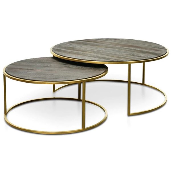 Alenzo Nested Coffee Table - Natural - Golden Base