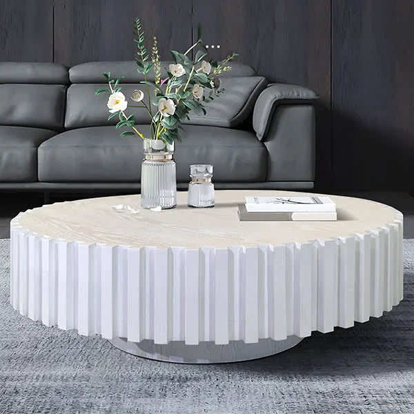 Alicia Oak Round Coffee Table - White