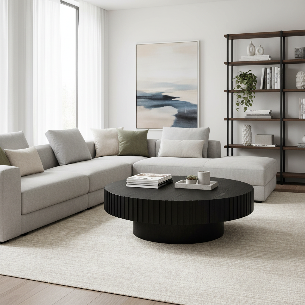 Alfaro Oak Round Coffee Table - Black