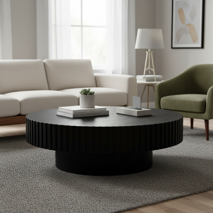 Alfaro Oak Round Coffee Table - Black