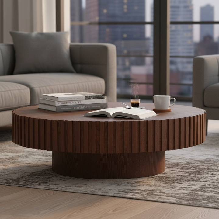 Alfaro Oak Round Coffee Table - Walnut