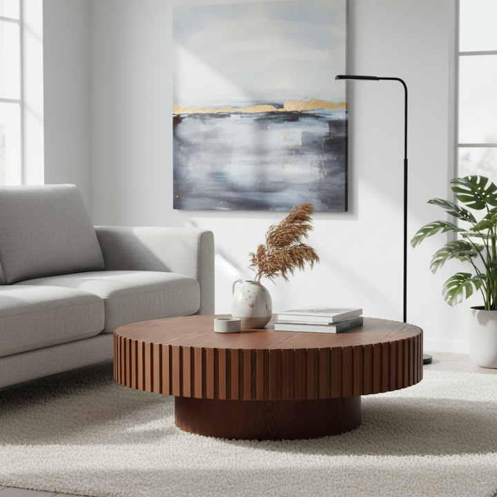 Alfaro Oak Round Coffee Table - Walnut