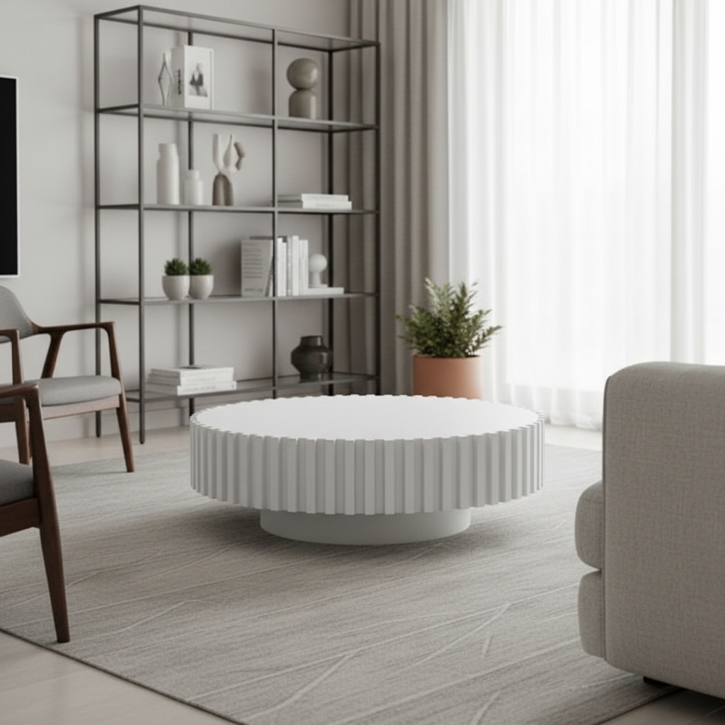 Alfaro Oak Round Coffee Table - White