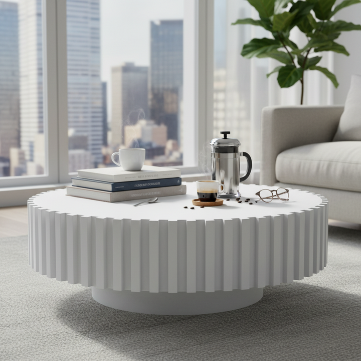Alfaro Oak Round Coffee Table - White