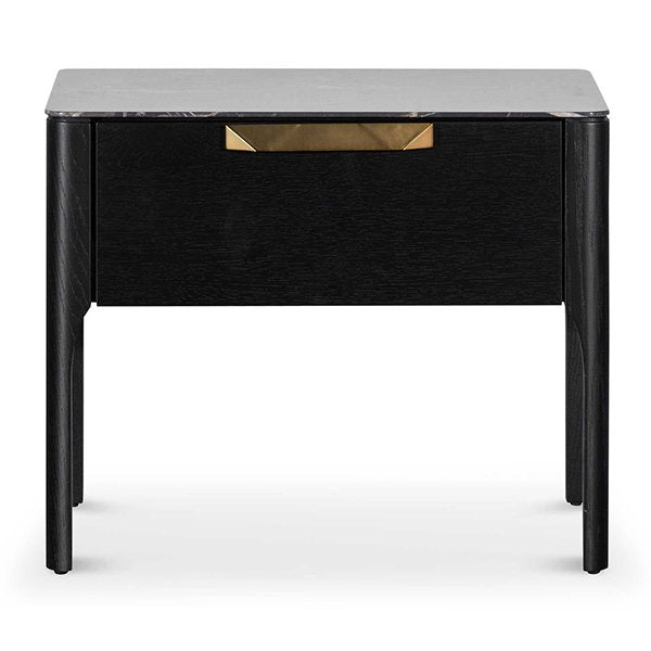 Allison Bedside Table - Black with Porcelain Marble Top