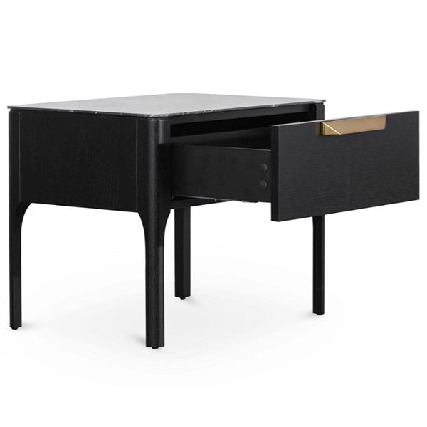 Allison Bedside Table - Black with Porcelain Marble Top