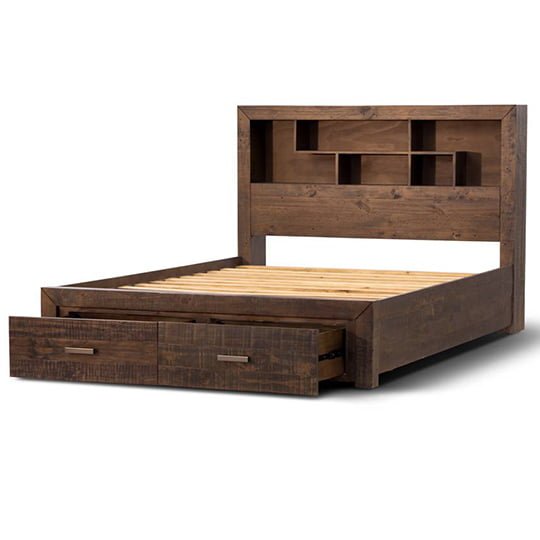 Stone Grey Skylar Pine Wood King Bed with Storage