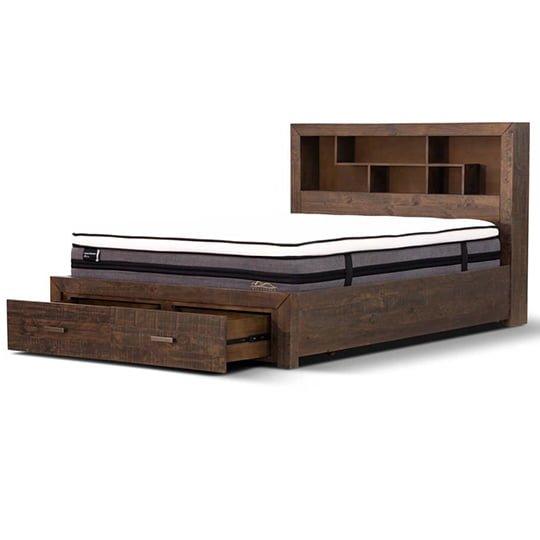 Stone Grey Skylar Pine Wood King Bed with Storage