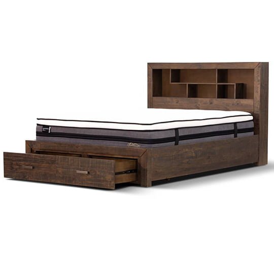 Stone Grey Skylar Pine Wood Queen Bed with Storage