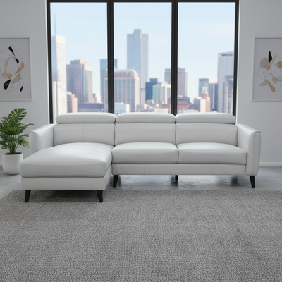 Amendola 3-Seater Leather Sofa with LHF Chaise - Silver Grey