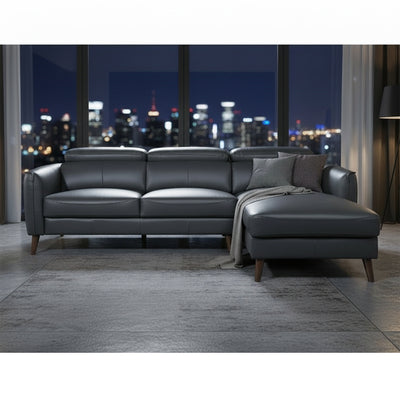 Amendola 3-Seater Leather Sofa with RHF Chaise - Grey
