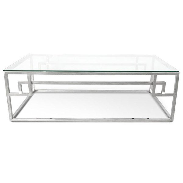 Anderson 1.2m Coffee Table With Tempered Glass - Stainless Steel Base