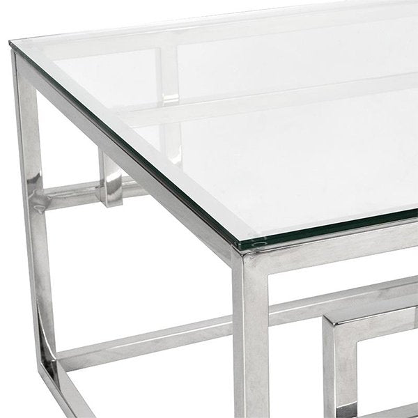 Anderson 1.2m Coffee Table With Tempered Glass - Stainless Steel Base