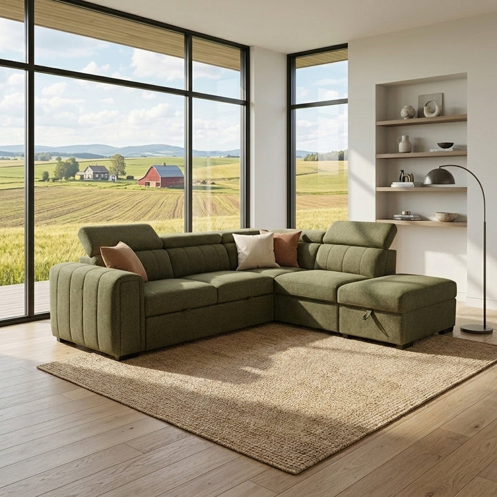 Angus Corner Sofa Bed with RHF Storage - Green