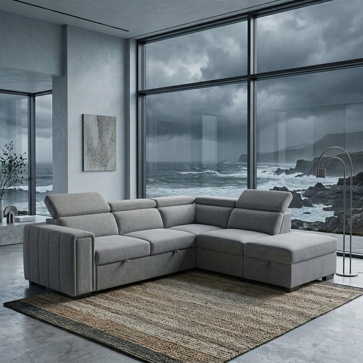 Angus Corner Sofa Bed with RHF Storage - Grey