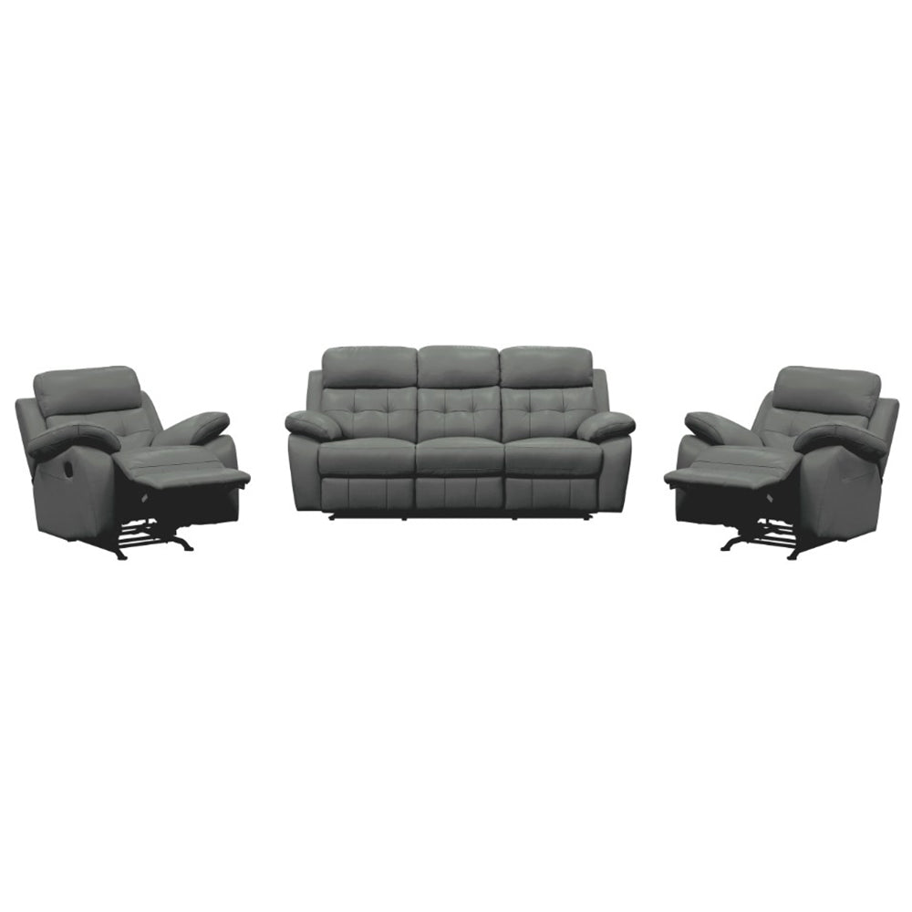 Aquilla Leather Recliner Sofa Set - Grey