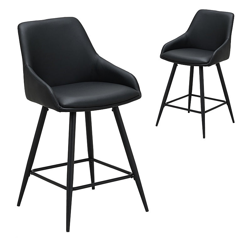 Argostoli Set of 2 Bar Stool - Black Eco Leather