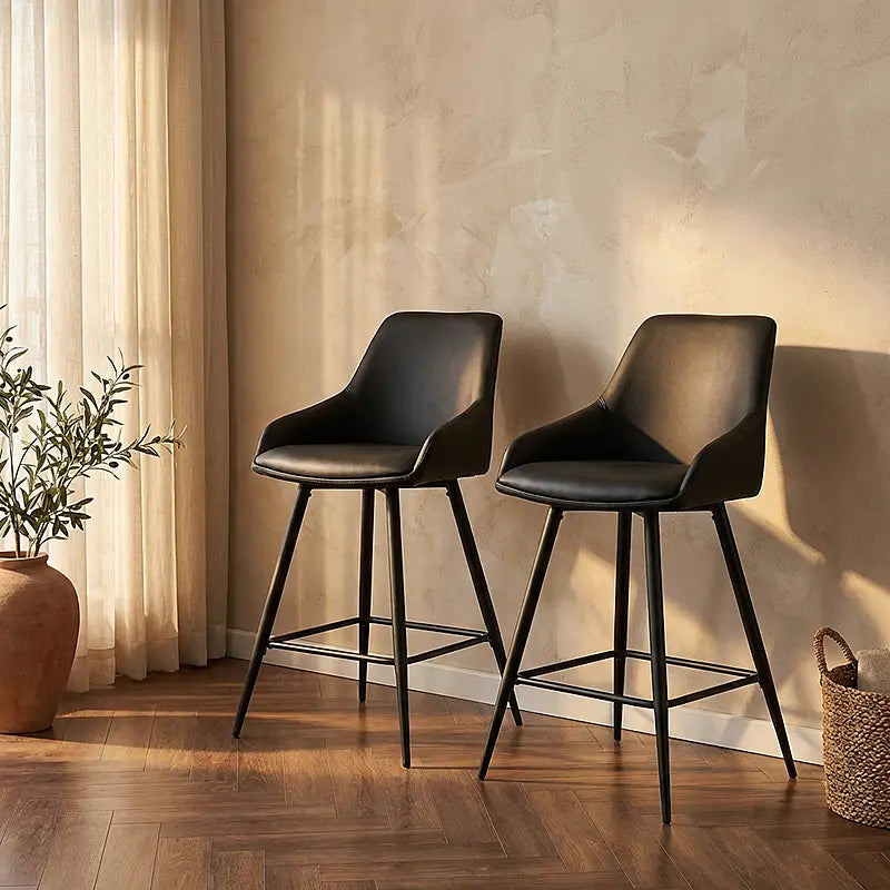 Argostoli Set of 2 Bar Stool - Black Eco Leather