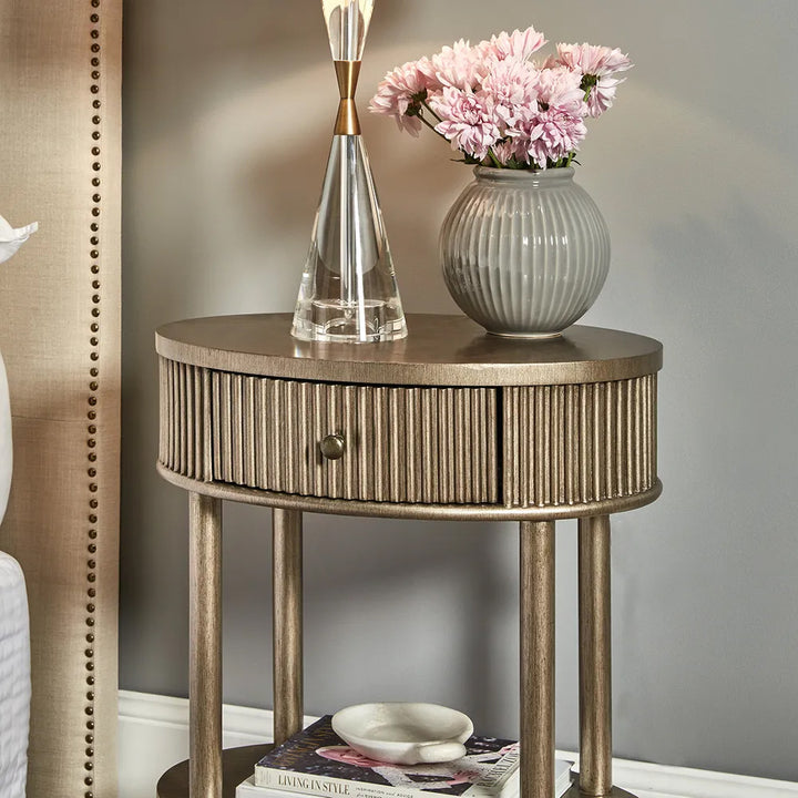 Arielle Oval Bedside Table - Antique Gold