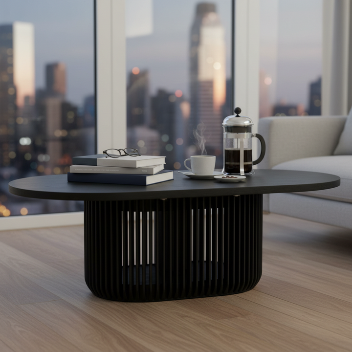 Arvena 1.3m Oval Coffee Table - Black Stain