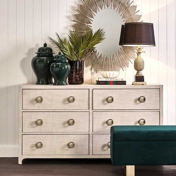 Astley 6 Drawer Upholstered Chest - Natural