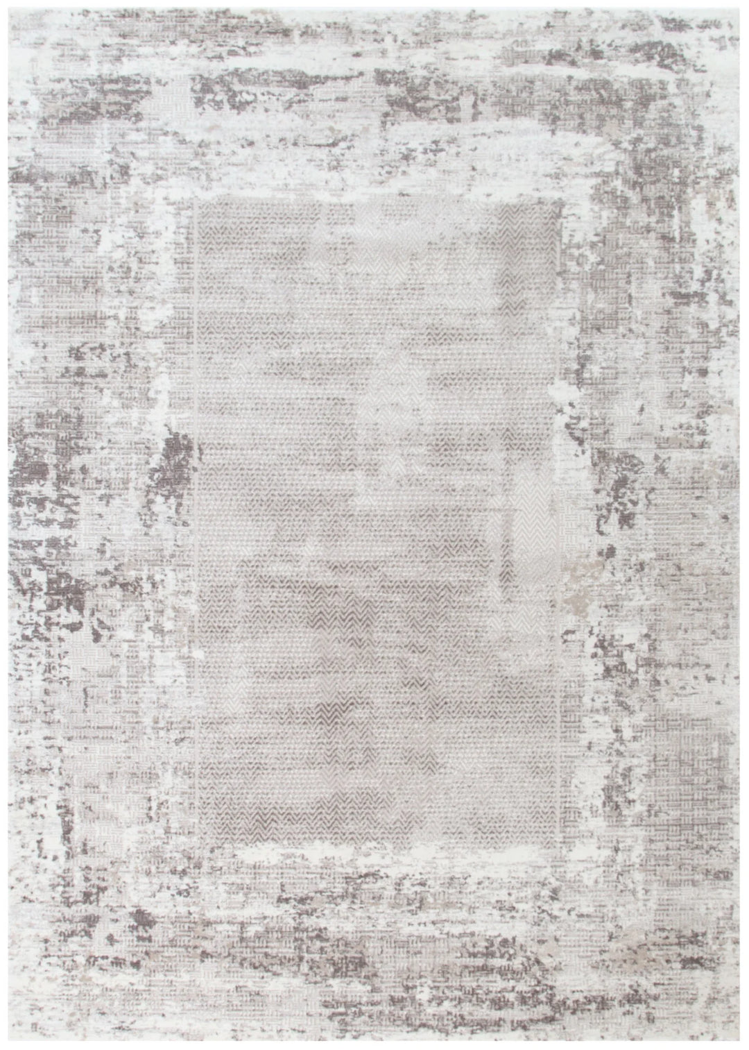 Atina Distressed Border Beige Grey Rug