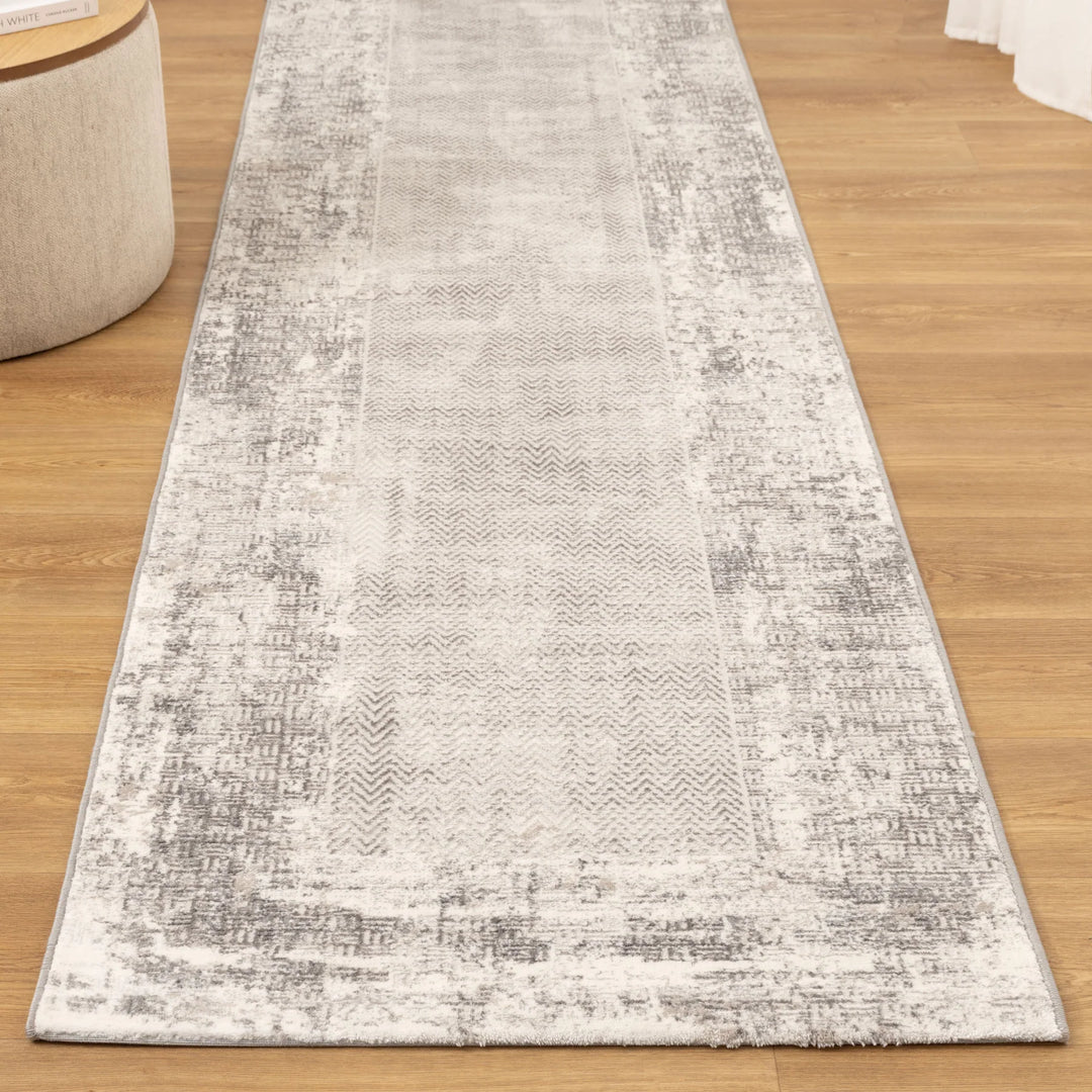 Atina Distressed Border Beige Grey Rug
