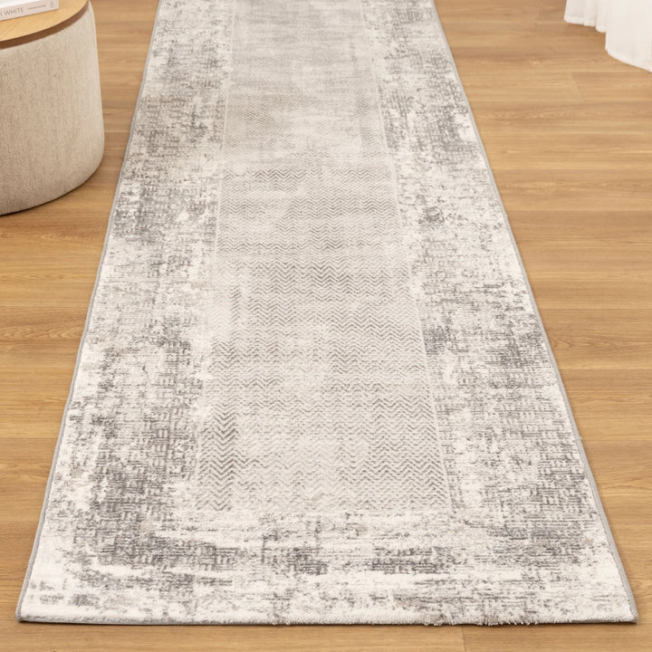 Atina Distressed Border Beige Grey Rug