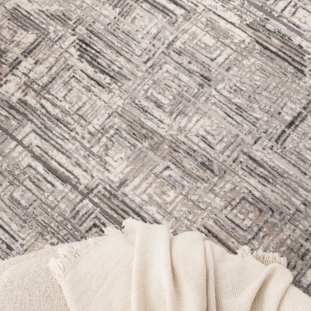 Atina Distressed Geo Squares Grey Rug