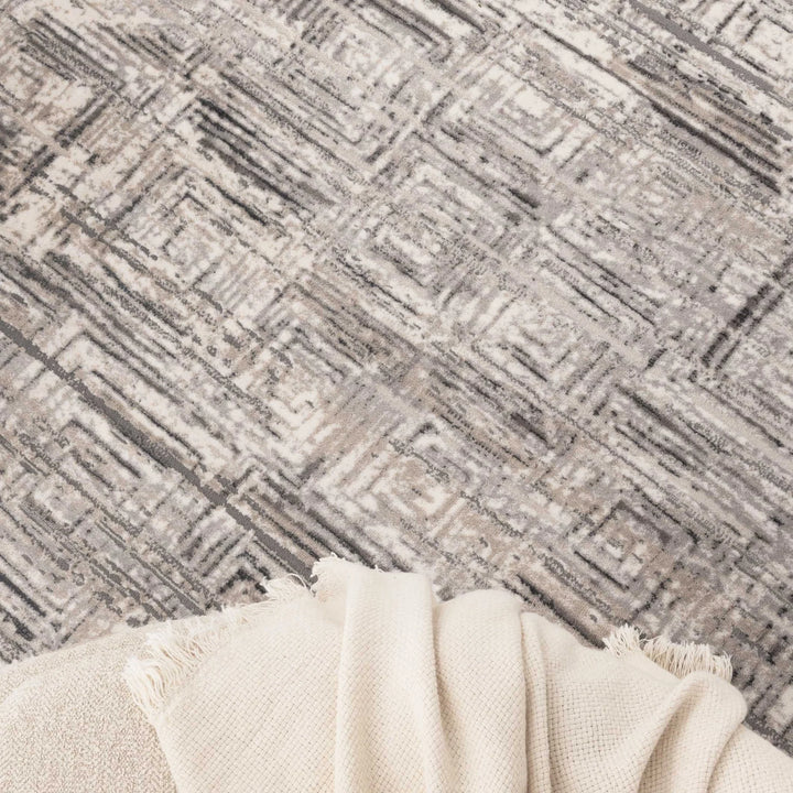 Atina Distressed Geo Squares Grey Rug