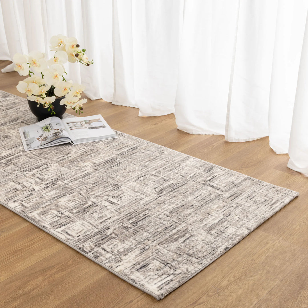 Atina Distressed Geo Squares Grey Rug