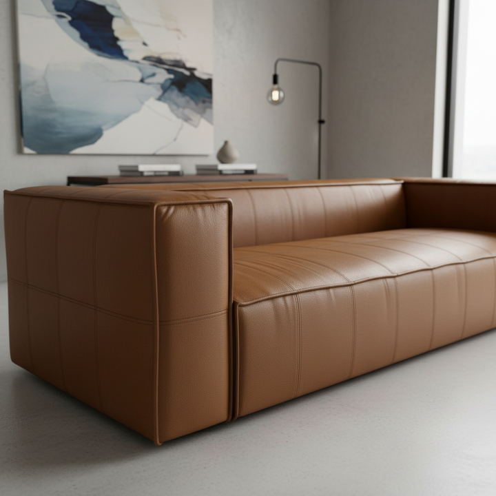 Atlas Leather Sofa - Tan Eco Leather