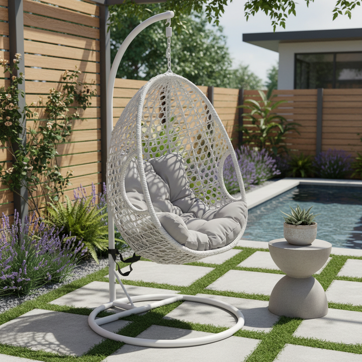 Atmosphere Ego Wicker Outdoor Hanging Egg Chair – White