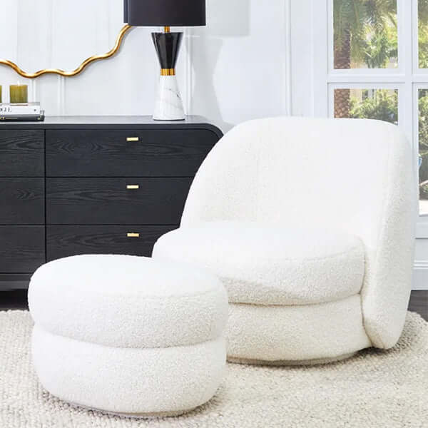 Aurora Swivel Chair - Off White Shearling