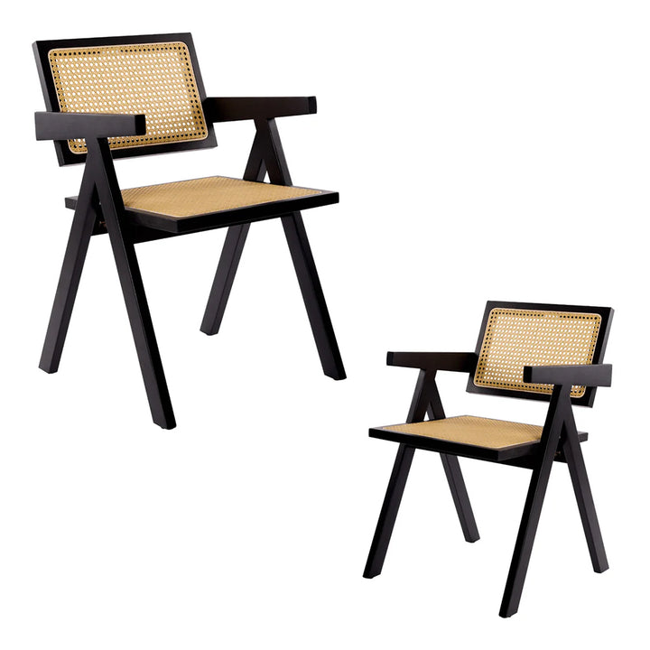 Avignon Solid Timber Rattan Dining Chairs (Set of 2) - Black