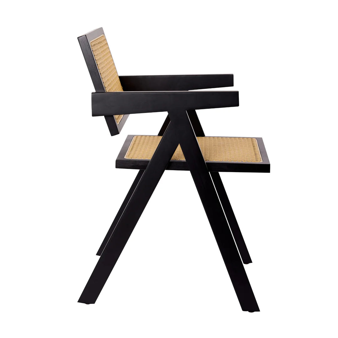 Avignon Solid Timber Rattan Dining Chairs (Set of 2) - Black