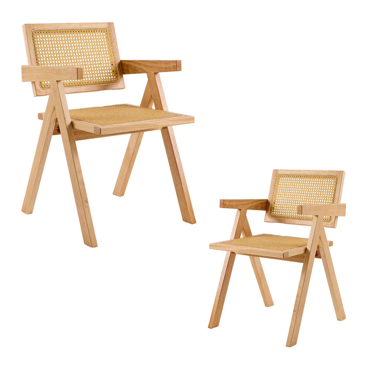 Avignon Solid Timber Rattan Dining Chairs (Set of 2) - Natural