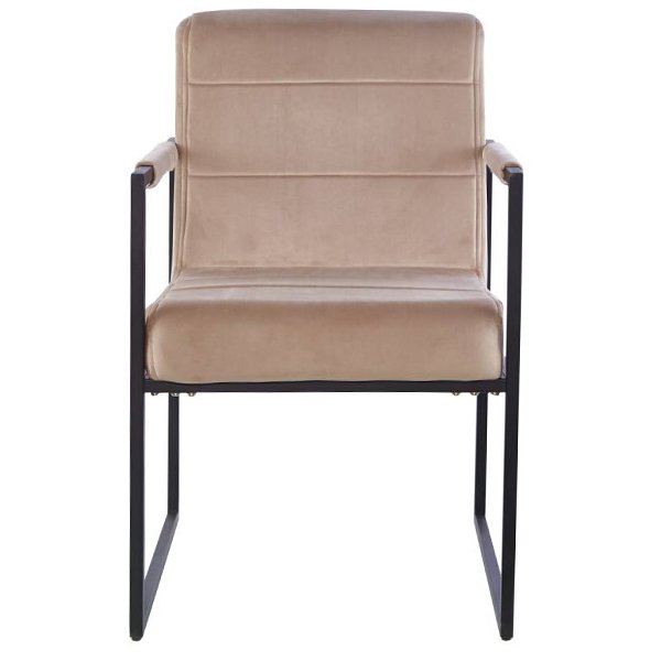 Spix Velvet Fabric & Metal Dining Armchair - Beige