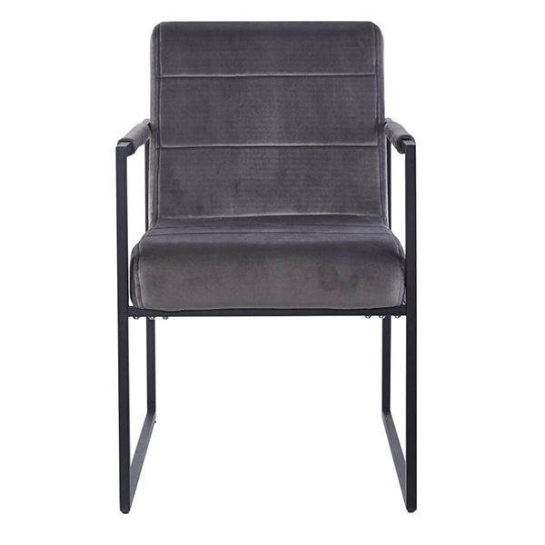 Spix Velvet Fabric & Metal Dining Armchair - Grey