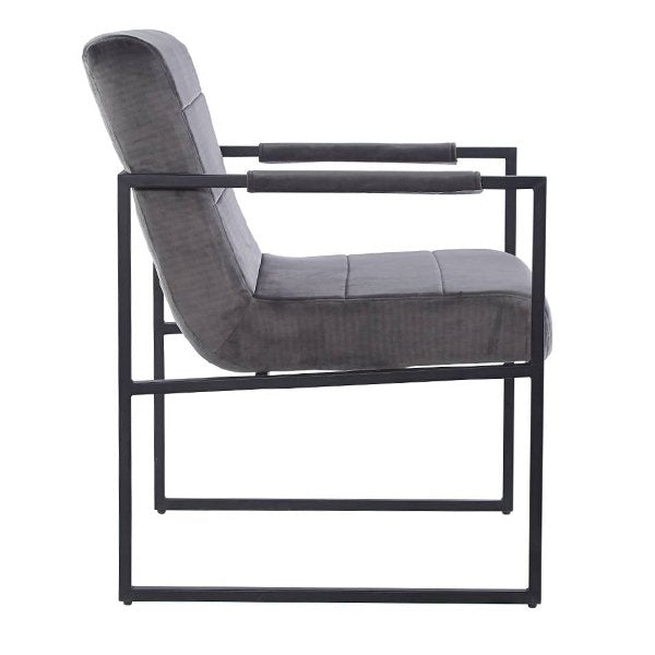 Spix Velvet Fabric & Metal Dining Armchair - Grey