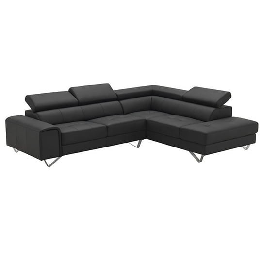 Majorca 2 Seater Leather Corner Sofa with Chaise - Black