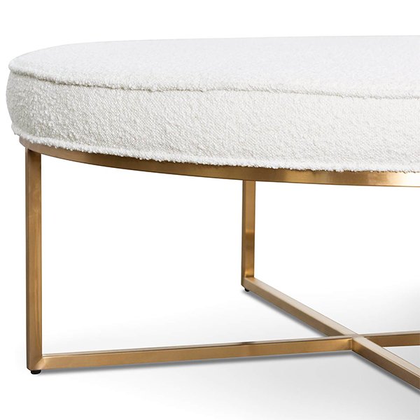 Bianka 100cm Ivory White Boucle Ottoman - Brushed Gold Base